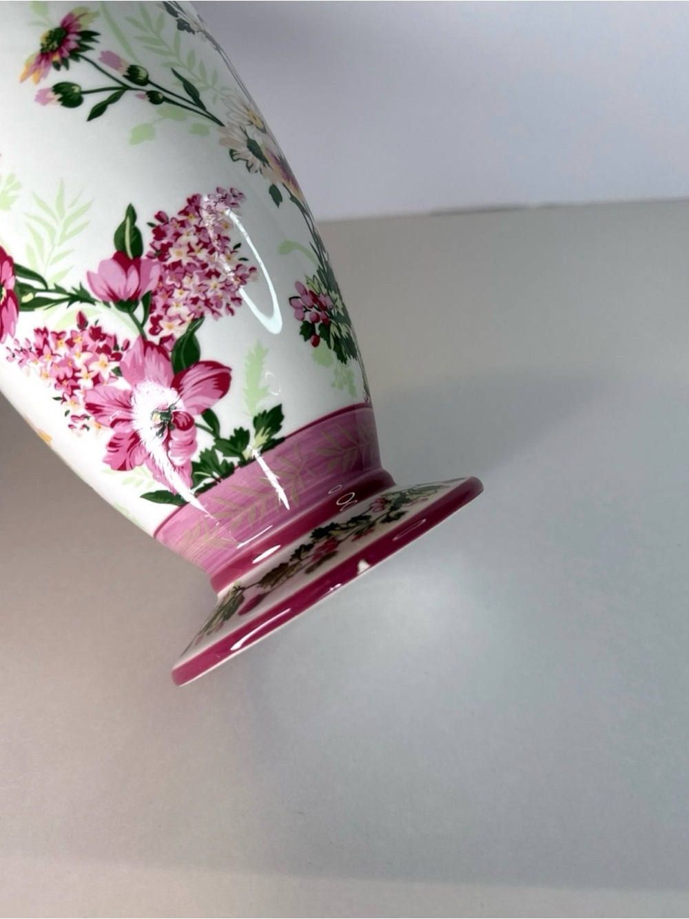 Laura Ashley Home Floral Vase Pink Green Botanical Ceramic 9.75” - Picture 6 of 8